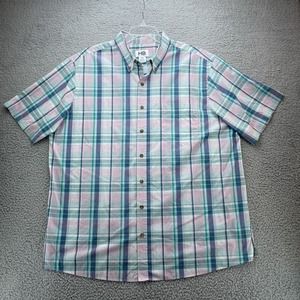 HB Harbor Bay Shirt Mens XLT Pink Blue Plaid Button Up Short Sleeve Big Tall